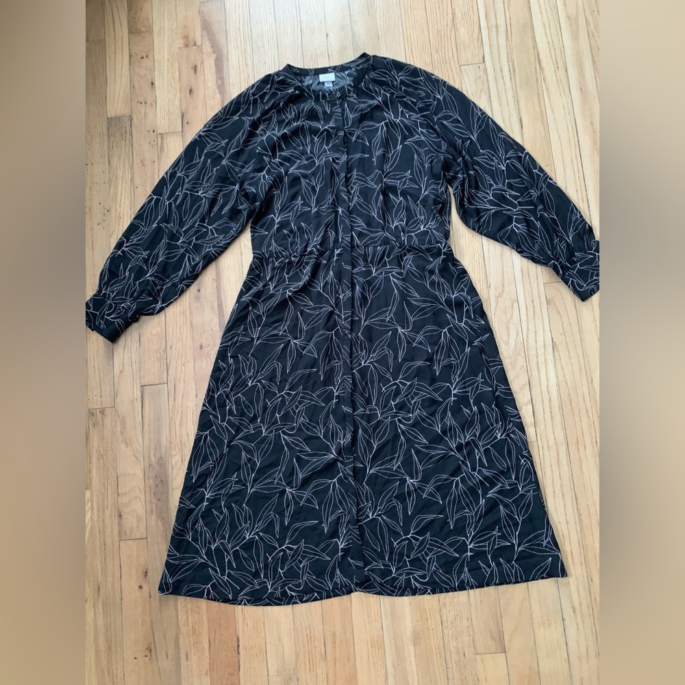 A New Day Black w/Pink Leaves Long Sleeved Dress size:XL